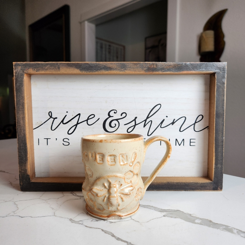 Handcrafted Unique Honeycomb QUEEN  Bee Coffee or Tea Mug